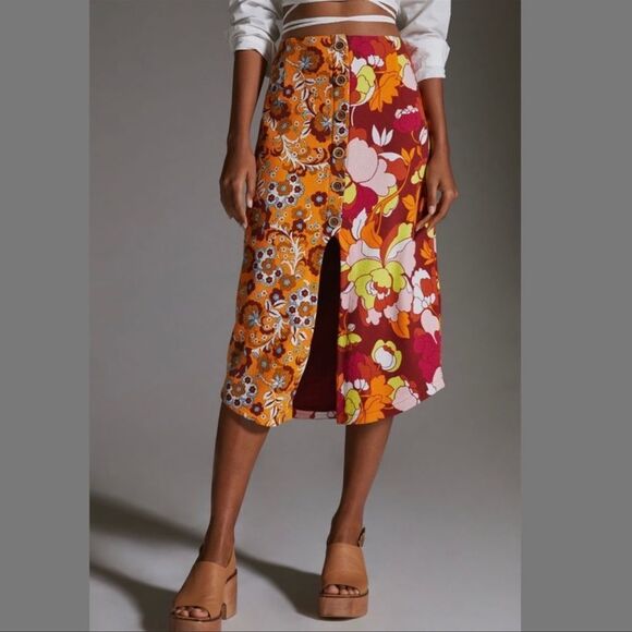 Anthropologie Maeve Button-Front Cutout Midi Skirt NEW Size Medium - Picture 3 of 7